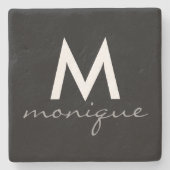 Moderner grauer MonogrammCursive Steinuntersetzer (Vorderseite)