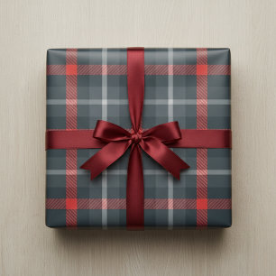 Moderner Grauer und Roter Tartan Kariert Geschenkpapier