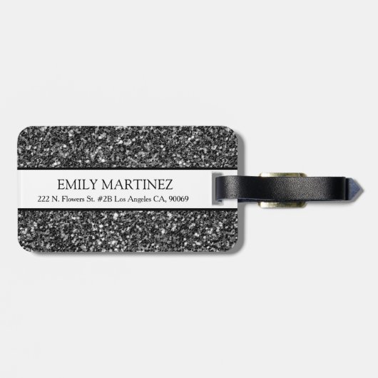 Moderner Grauer und Schwarzer Glitzer Gepäckanhänger (Rückseite horizontal)