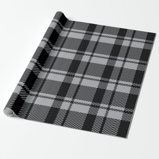 Moderner Grauer und Schwarzer Tartan Kariert Geschenkpapier (Ungerollt)