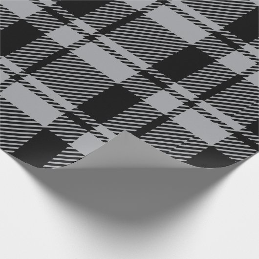 Moderner Grauer und Schwarzer Tartan Kariert Geschenkpapier (Ecke)