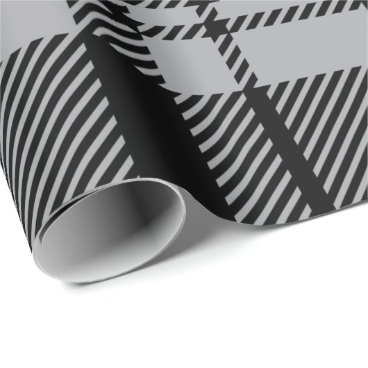 Moderner Grauer und Schwarzer Tartan Kariert Geschenkpapier (Rolleneckpunkt)