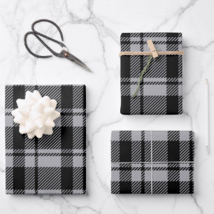 Moderner Grauer und Schwarzer Tartan Kariert Geschenkpapier Set