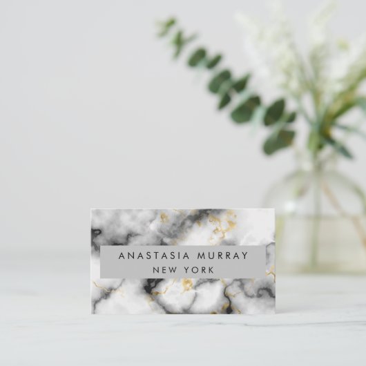 Moderner grauer und weißer Marmor Minimalistisch L Visitenkarte (Stehend Vorderseite)
