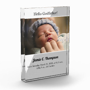Moderner Grauer Wirst du mein Patenonkel sein Baby Fotoblock