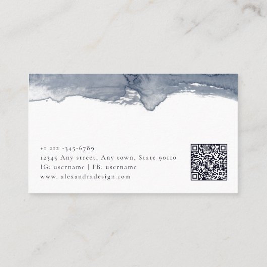 Moderner Graufarbenkalligraphie Minimaler QR-Code Visitenkarte (Rückseite)