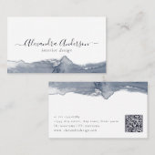 Moderner Graufarbenkalligraphie Minimaler QR-Code Visitenkarte (Vorne/Hinten)