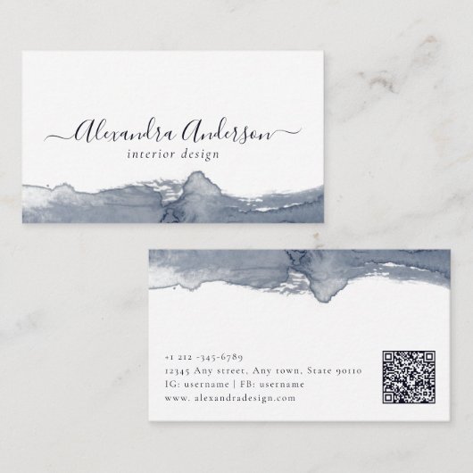Moderner Graufarbenkalligraphie Minimaler QR-Code Visitenkarte (Vorne/Hinten)