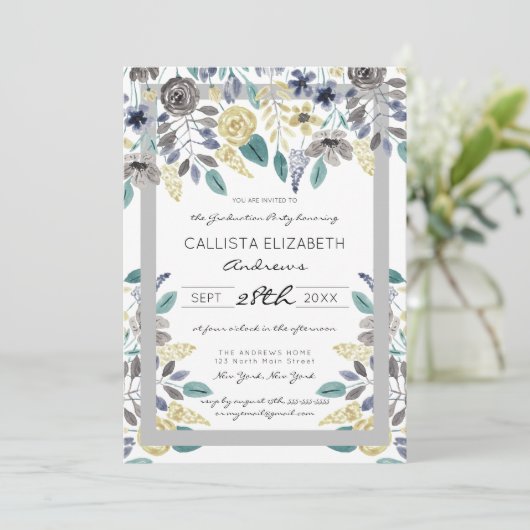 Moderner Graugelber Abschluss Einladung (Stehend Vorderseite)