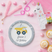 Moderner Graugelber Sprungwagen 1. Geburtstag Pappteller (Party)