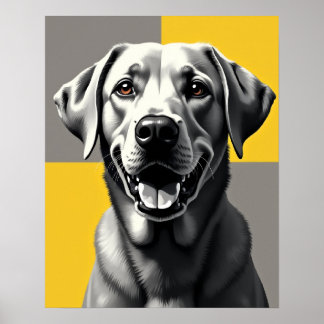 Moderner Graustufen Pop Art Dog Portrait : Happy L Poster