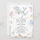 Moderner Grauwal Oh Baby unter Sea Baby Dusche Einladung (Vorderseite)