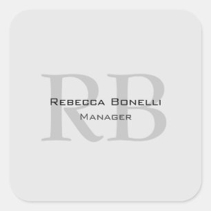 Moderner Gray Monogram Manager Add Name Initials h Quadratischer Aufkleber