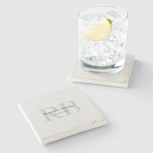 Moderner Gray Monogram Manager Add Name Initials h Steinuntersetzer (Seitenansicht)