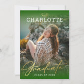 Moderner Green Gold Foto Abschluss Einladung (Vorderseite)