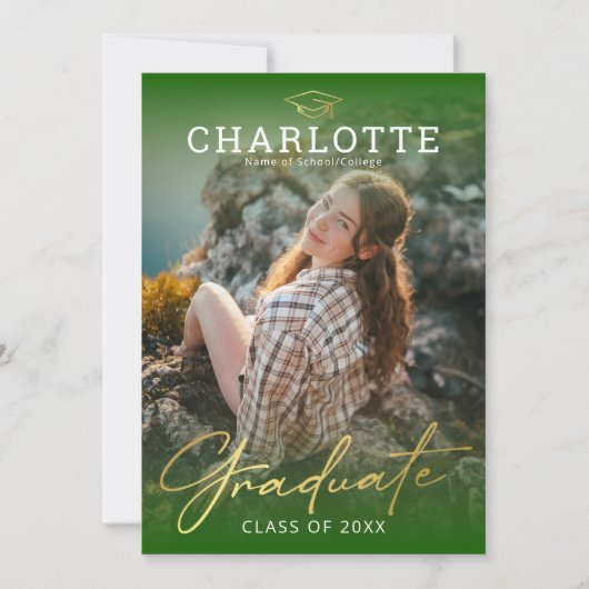 Moderner Green Gold Foto Abschluss Einladung (Vorderseite)