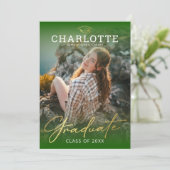 Moderner Green Gold Foto Abschluss Einladung (Stehend Vorderseite)