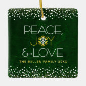 Moderner Green Snowflake Peace Joy Liebe Individue Keramikornament (Vorderseite)