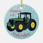 Moderner Green Traktor "Christmas 20XX" Keramik Ornament (Vorne)