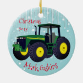 Moderner Green Traktor "Christmas 20XX" Keramik Ornament (Hinten)