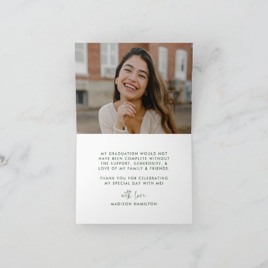 Moderner Green Wavy Frame Foto Abschluss Dankeskarte (Innenseite)