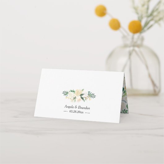 Moderner Greenery Gold Ivory Blumentisch Platzkarte (Rückseite)