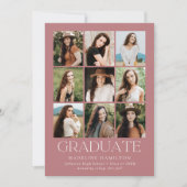 Moderner Grid Dusty Rose 9 Foto Collage Abschluss Ankündigung (Vorderseite)
