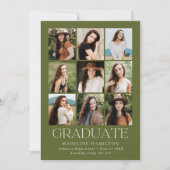 Moderner Grid Olive Green 9 Foto Collage Abschluss Ankündigung (Vorderseite)