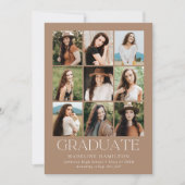 Moderner Grid Tan 9 Foto Collage Abschluss Ankündigung (Vorderseite)