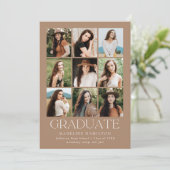 Moderner Grid Tan 9 Foto Collage Abschluss Ankündigung (Stehend Vorderseite)