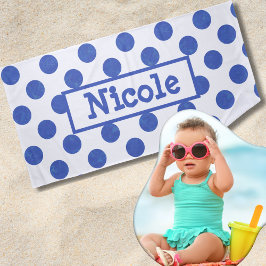 Moderner großer Blue Polka Dot Personalisiert Strandtuch