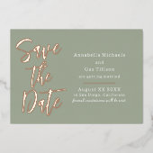 Moderner großer Schriftart Save the Date auf Sage  Folieneinladung (Vorderseite)