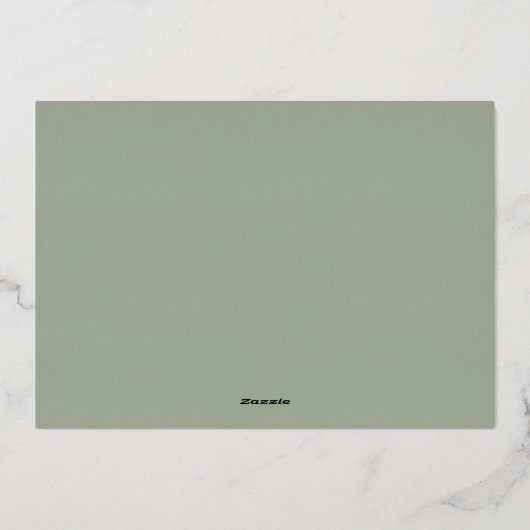 Moderner großer Schriftart Save the Date auf Sage Folieneinladung (Rückseite)