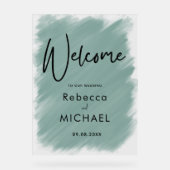 Moderner, grün gestrichener Hochzeitsempfang Acrylschild (Vorderseite)