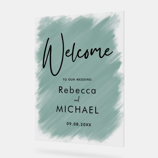 Moderner, grün gestrichener Hochzeitsempfang Acrylschild (Winkel)