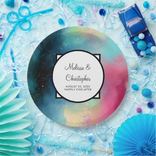 Moderner Grün- und Rothalsnebel Pappteller (Party)