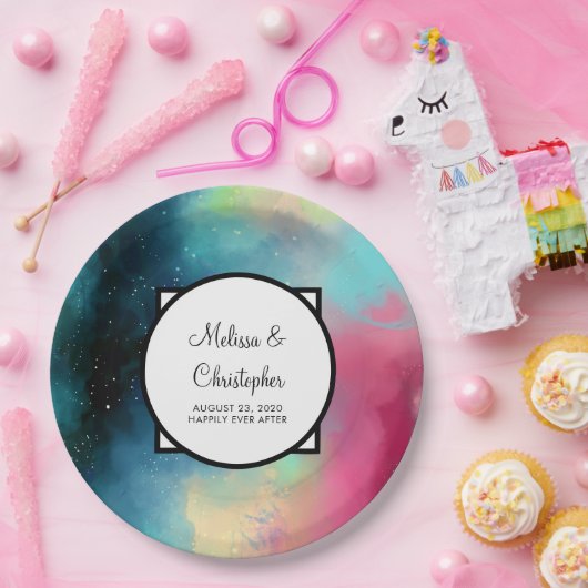 Moderner Grün- und Rothalsnebel Pappteller (Party)