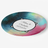 Moderner Grün- und Rothalsnebel Pappteller (Schrägansicht)