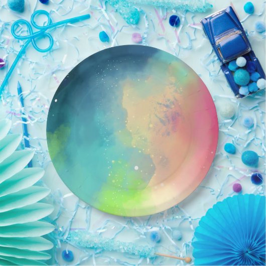 Moderner Grün- und Rothalsnebel Pappteller (Party)