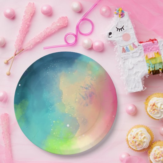 Moderner Grün- und Rothalsnebel Pappteller (Party)