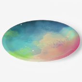 Moderner Grün- und Rothalsnebel Pappteller (Schrägansicht)