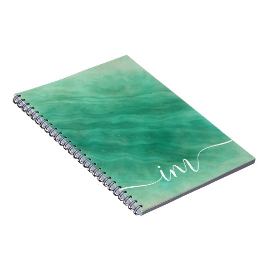 Moderner grüner Abstrakter Marmor mit Initialen - Notizblock (Rechte Seite)