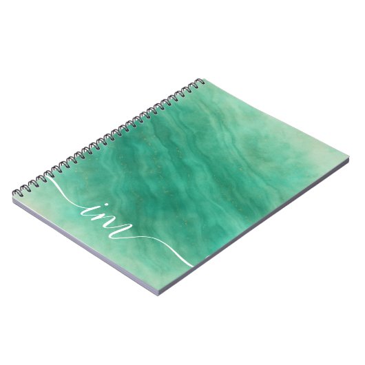 Moderner grüner Abstrakter Marmor mit Initialen - Notizblock (Linke Seite)