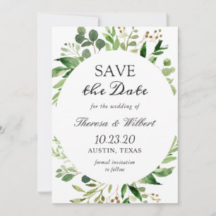 Moderner grüner Blätterkranz Hochzeit Termin merke Save The Date