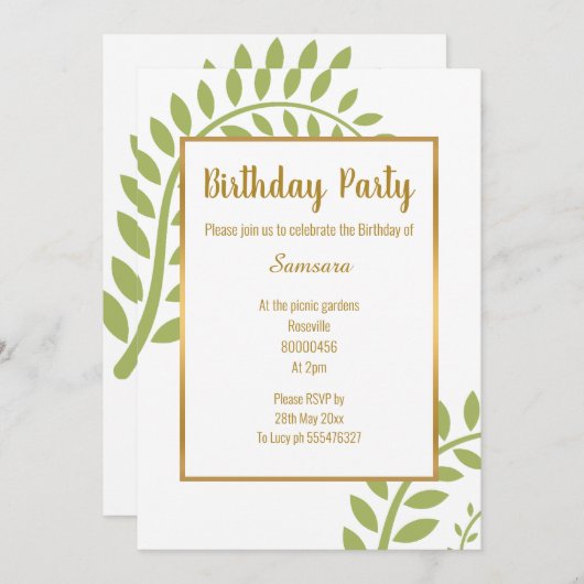 MODERNER GRÜNER BOTANISCHER FERN WEISSER GEBURTSTA EINLADUNG (Vorne/Hinten)