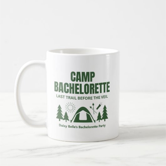 Moderner grüner Camping Junggesellinnenabschied Wo Kaffeetasse (Links)
