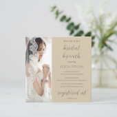 Moderner grüner Foto Brautparty Brunch Einladung (Stehend Vorderseite)