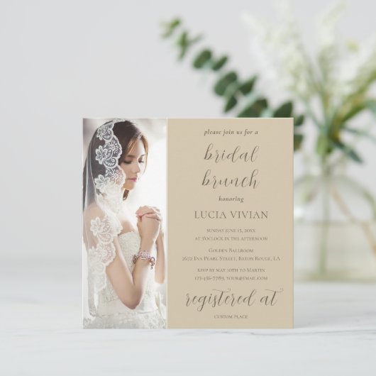 Moderner grüner Foto Brautparty Brunch Einladung (Stehend Vorderseite)