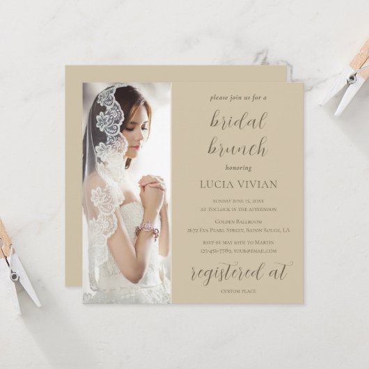 Moderner grüner Foto Brautparty Brunch Einladung (Vorderseite/Rückseite Beispiel)