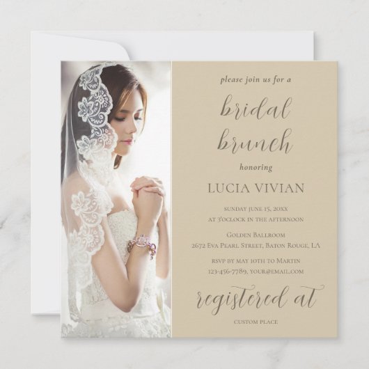 Moderner grüner Foto Brautparty Brunch Einladung (Vorderseite)